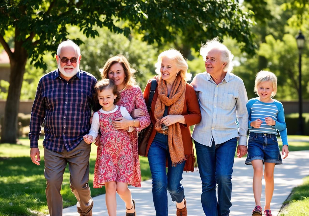 Multi-generational family walking together outdoors